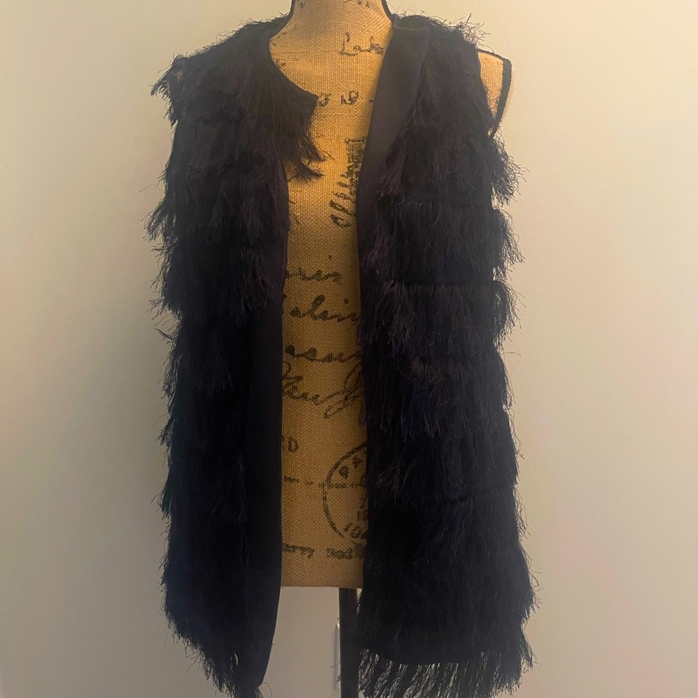 Eva Franco navy tiered vest, size Small (Anthropologie)
